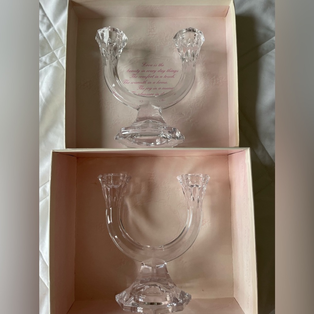 Two crystal candle holders